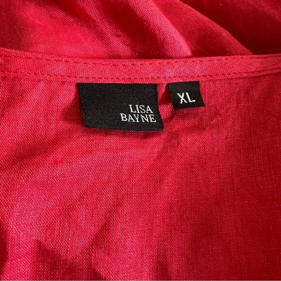 Lisa Bayne Red 100% Linen Midi Dress with Pockets Size XL Made in USA - Picture 5 of 6